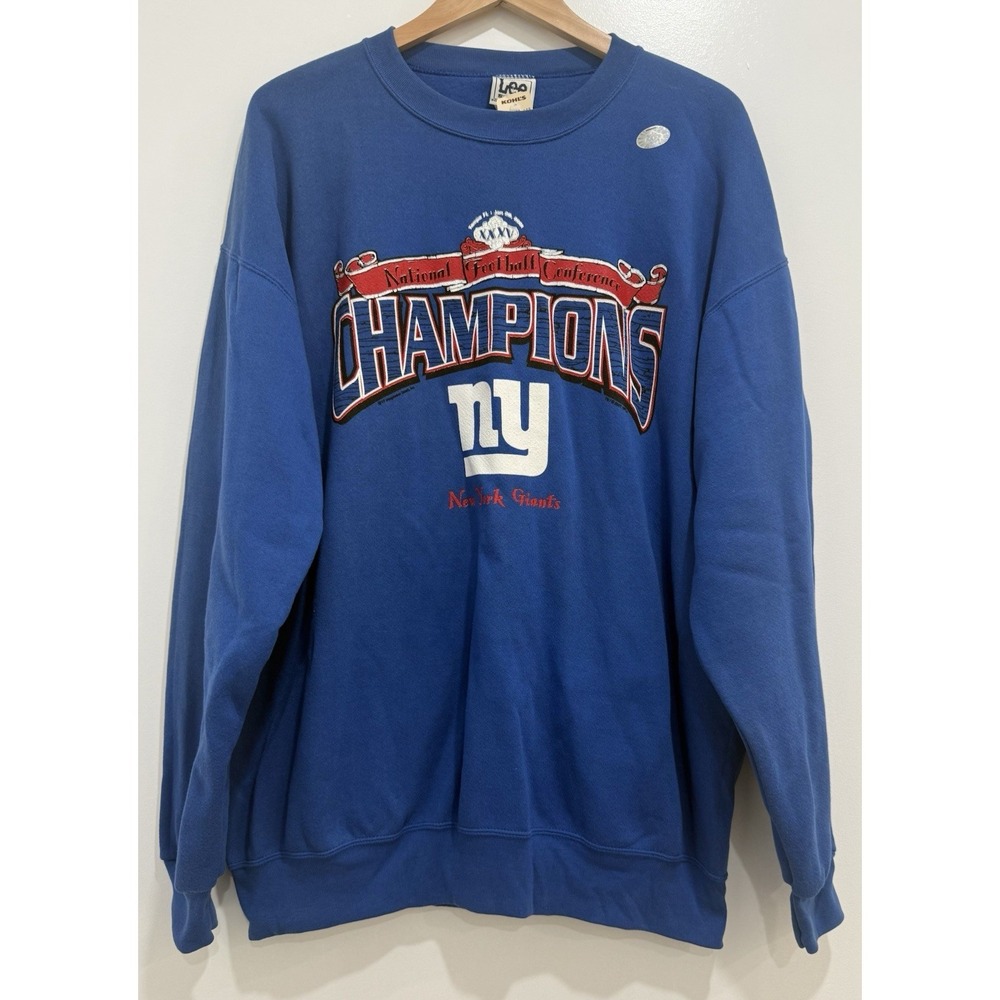 NWT Vintage 2001 New York Giants Sweatshirt Blue Lee Sport NFC Champions XL